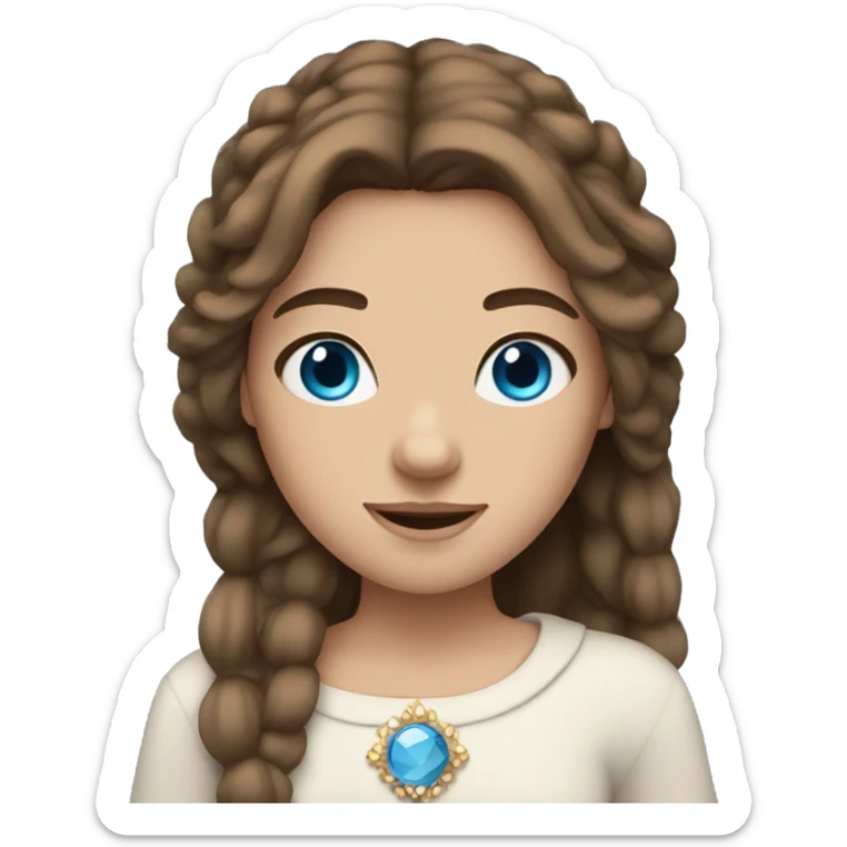 cozy girl with straight brown hair blue eyes and crown sticker