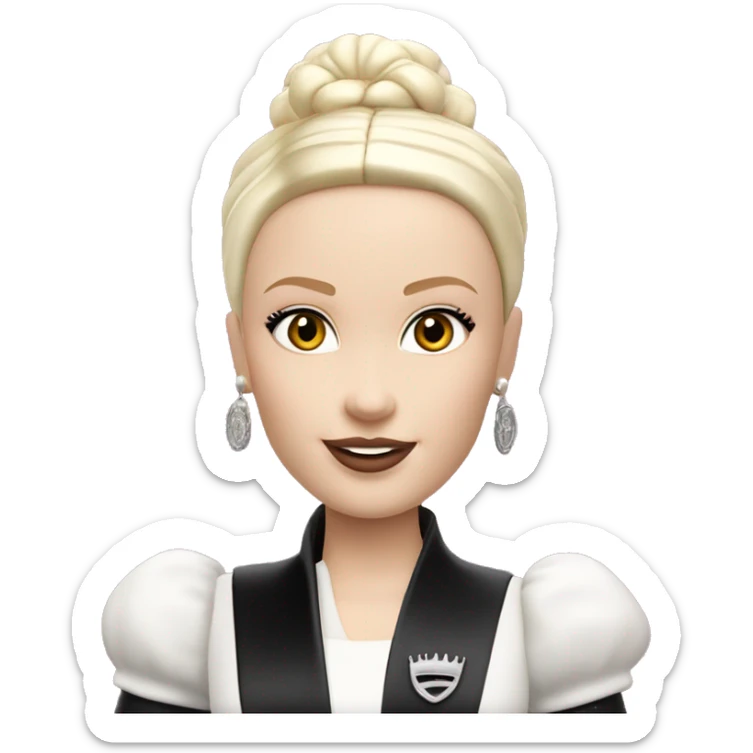 Queen Amadala Barbie, 1999 teen Wednesday Addams from academy. Smiling Driving Mercedes convertible sports car. Very Pale-white porcelain skin.  sticker