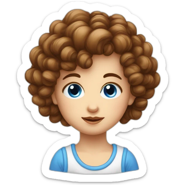 Enfant de petite taille au teint blanc avec des yeux bleus avec des cheuveux marrons long boucles en bas sticker