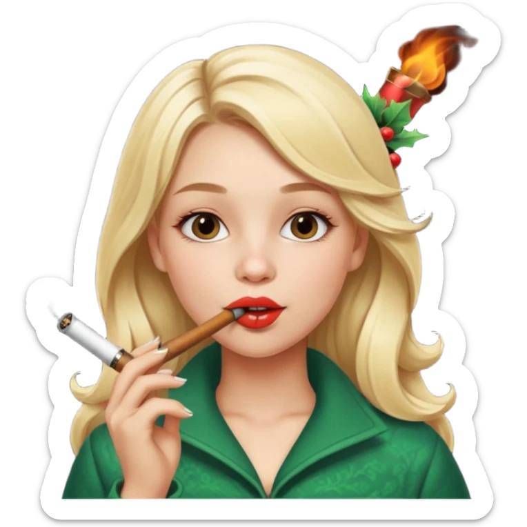 A beautiful girl with blonde hair with a festive pipe in her mouth sticker