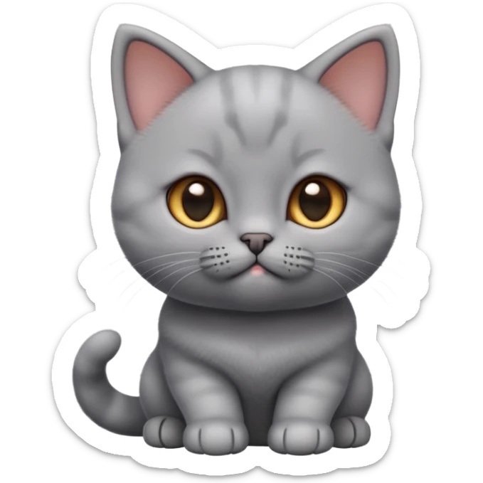 cinematic-cute-realistic british shorthair-kitten cat-portrait-emoji,-head-tilted-playfully-and-inquisitively,-sleek-solid-grey-fur,-simplified-yet-adorable-features,-highly-detailed,-glowing-with-a-warm,-friendly-glow sticker