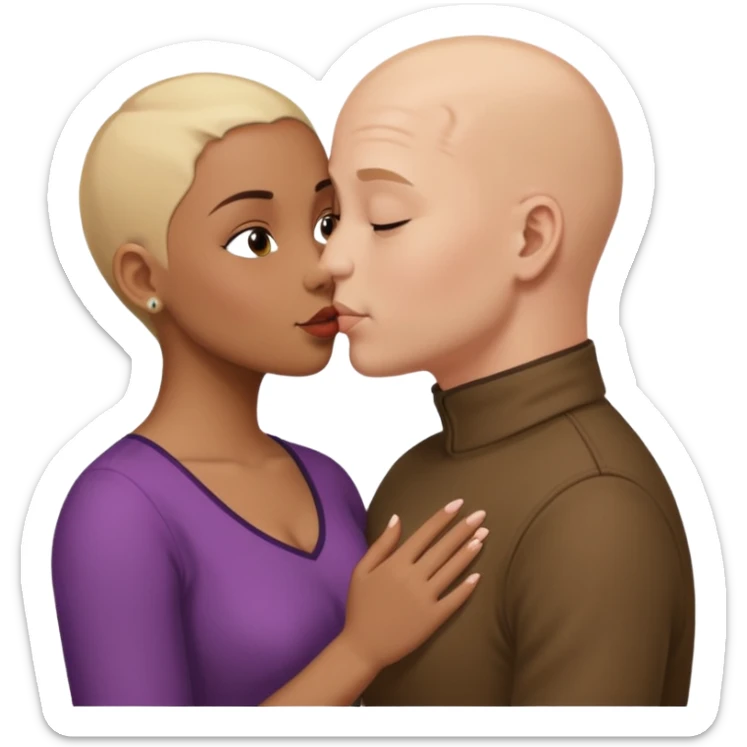 Bald man kissing brown  girl with two tone short  blond hair sticker