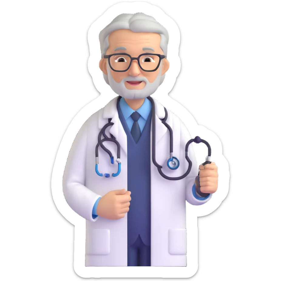mature 60 year old doctor with stethoscope, gray hair, professional looking but not elderly sticker
