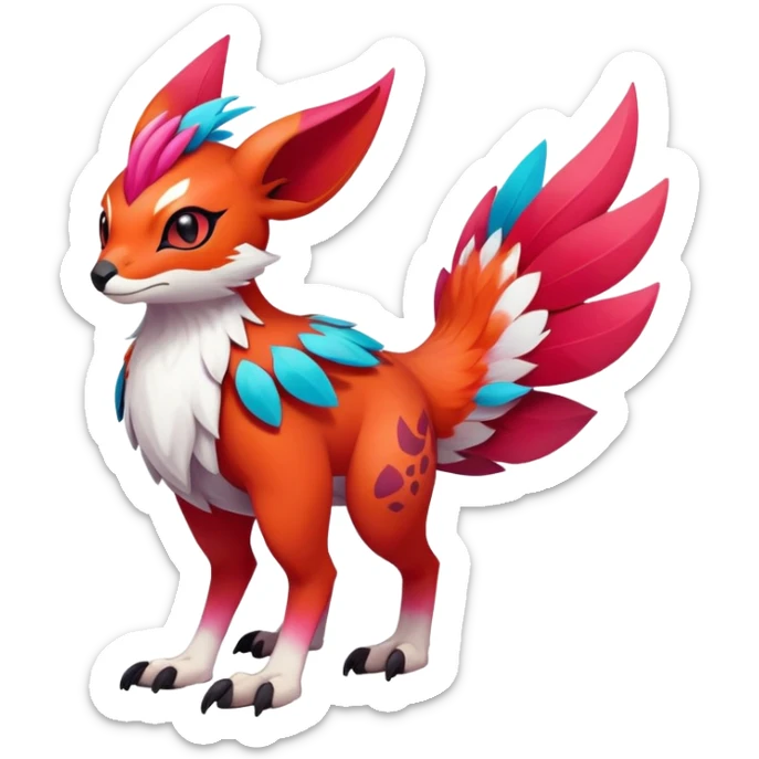 cool exotic Falvie-Fionbri-fantasy-creature-Fakémon-Pokémon, full body, with markings sticker