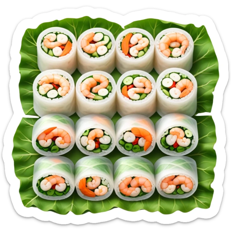 cinematic-realistic-vietnamese-summer-rolls-dish-emoji,-depicted-with-delicate-rice-paper-wraps-filled-with-fresh-vegetables-and-shrimp-rendered-with-crisp-textures-and-refreshing-lighting. sticker
