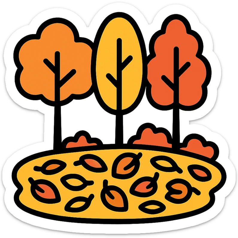 autumn forest with trees and a carpet of colorful leaves icon sticker