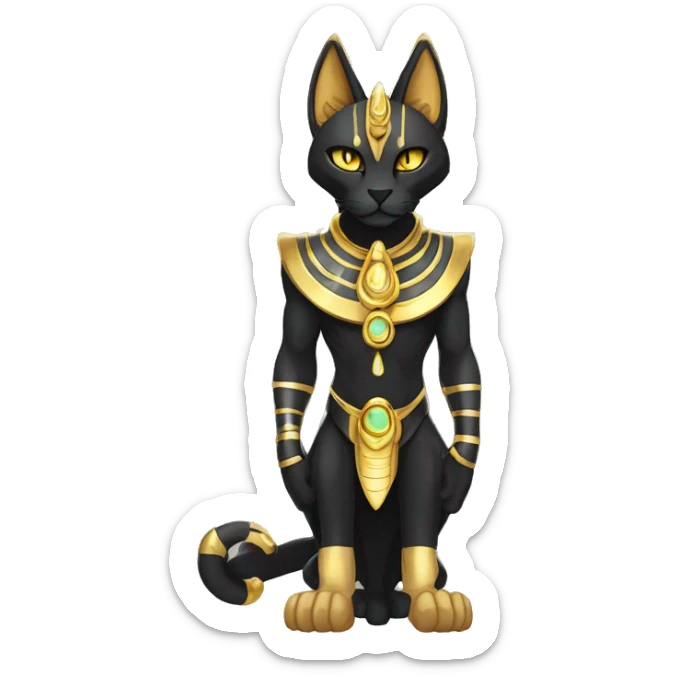 Black godly overpowered ethereal majestic Egyptian Cat-Fakemon. Golden Anubis-Rings and yellow ring-markings. Full body sticker