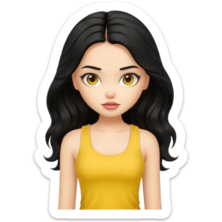 a pretty bratz girl with long wavy black hair in a yellow tank top sticker