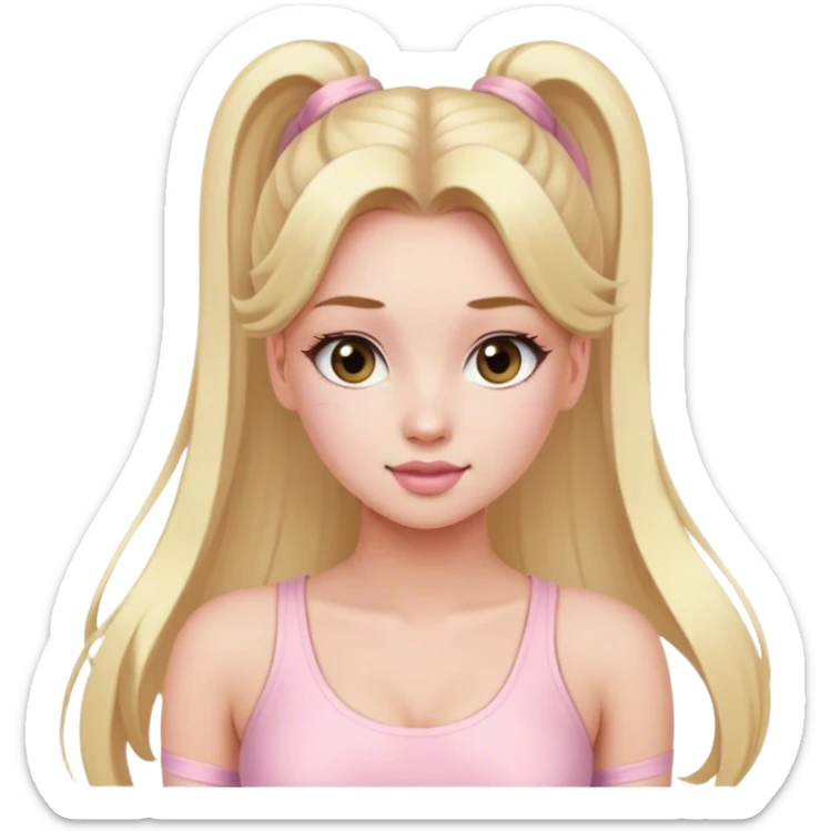 Beautiful woman with long blonde ponytails wearing light pink bodycon dress sticker