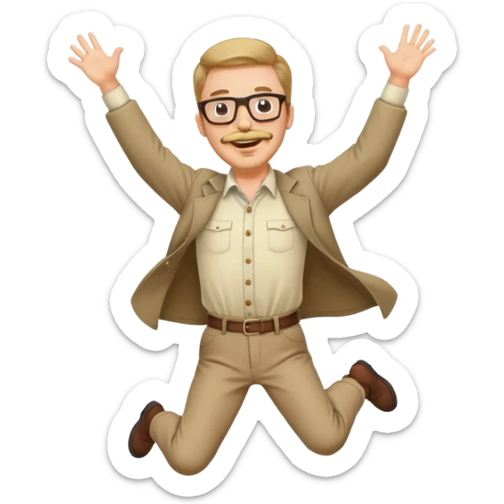  Man with mustache and goatee and glasses Jumping with joy with 2 arms and 2 legs  sticker