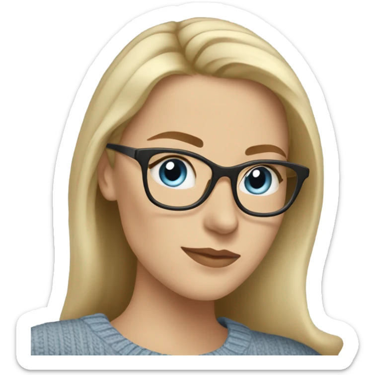 Photo Side profile Blonde balayage long hair white women beige sweater blue eyes wearing glasses  sticker