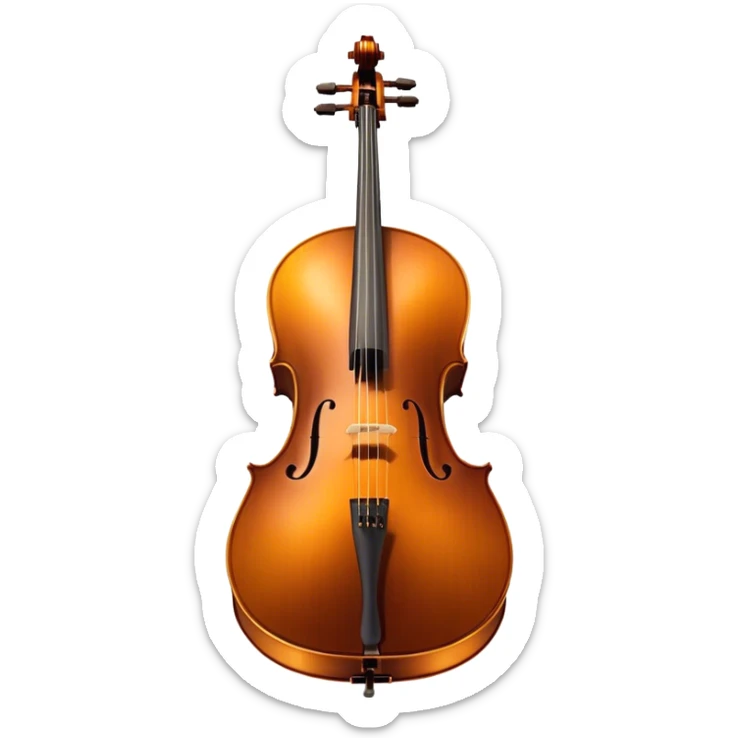 Cinematic Realistic Cello, deep brown polished wood, elegant f-holes creating contrast, warm golden light reflecting off its curves, glowing with depth and a rich musical resonance. sticker