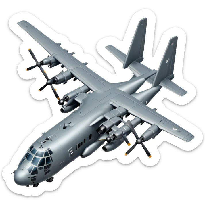 AC-130 gunship military aircraft with visible cannons and weapons flying in the sky sticker