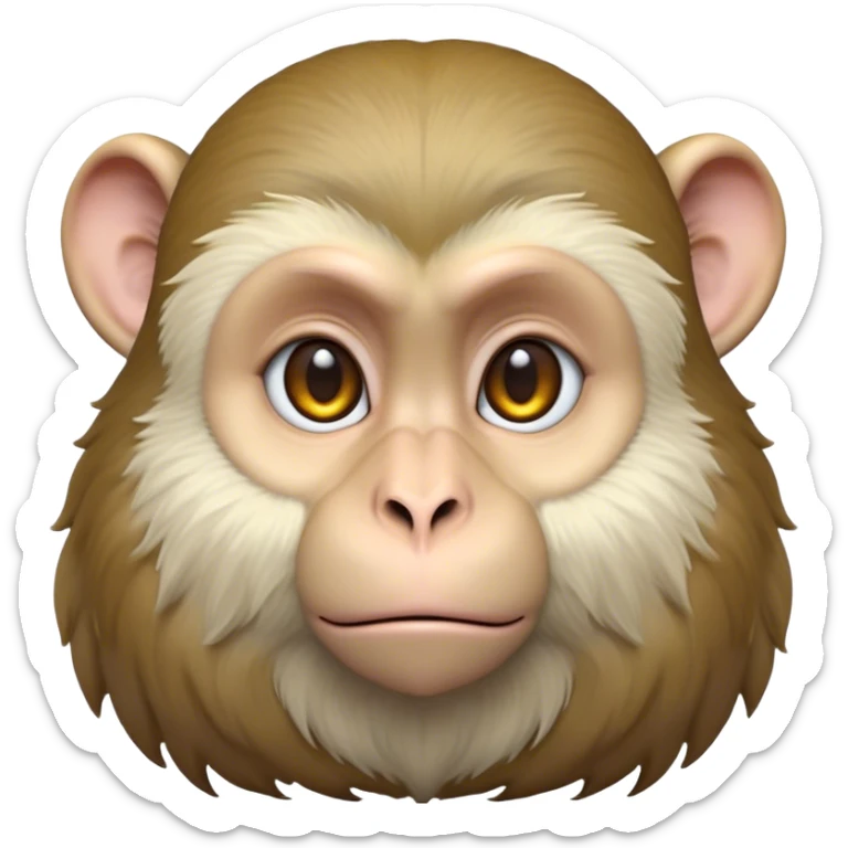 Cinematic Noble Macaque Portrait Emoji, Poised and regal, with a smart, agile build and expressive, deep-set eyes, adorned with soft, detailed fur and a dignified expression, Simplified yet sharp and sophisticated features, highly detailed, glowing with a soft, natural radiance, high shine, intelligent and commanding, stylized with an air of primate nobility, focused and alert, soft glowing outline, capturing the essence of a watchful and confident guardian that appears ready to leap out of the screen with effortless authority! sticker