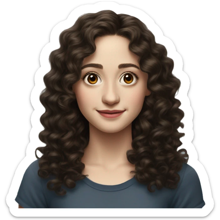 Emmy Rossum Teenager long dark brown curly hair, hyperreal photoreal sticker