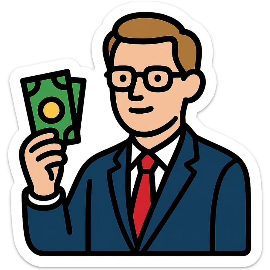 Nikolai Astrup, Norwegian politician, holding a pack of money in his hand sticker