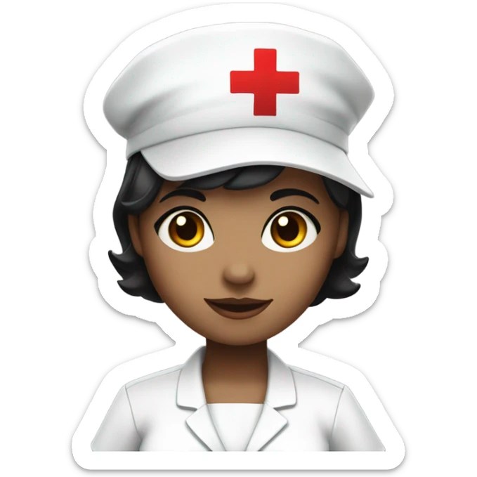 short black hair white skin female nurse with red cross sign hat wearing dress sticker