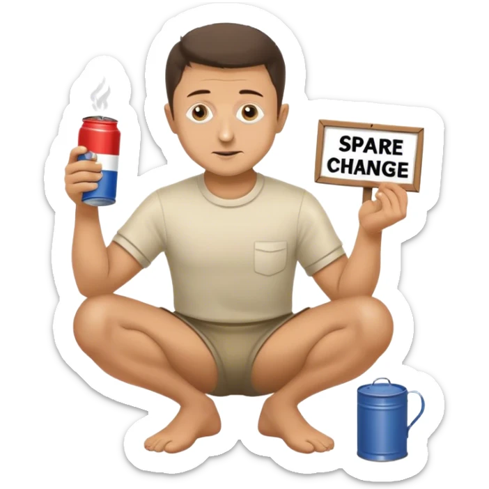 Volodymyr Zelenskyy on his knees with a tin cup and sign begging for “spare change”  sticker