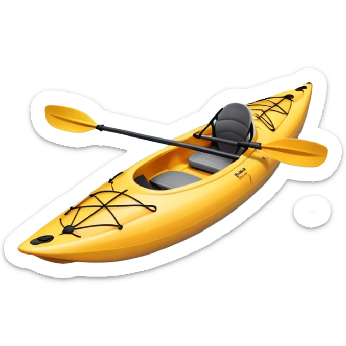 An icon showing a close-up of a sleek kayak with double-bladed paddles gliding through water. Splashes surround the boat as it cuts across a calm surface, symbolizing speed and focus. Transparent background emphasizes the dynamic and personal nature of kayak paddling. sticker