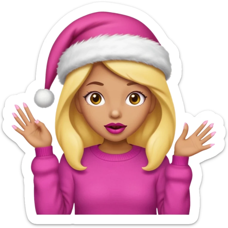 Sassy, cunty, girly Santa emoji with big lips, fake nails, pink sweater, and a pink santa hat (similar emoji style to uploaded). Yellow emoji. sticker