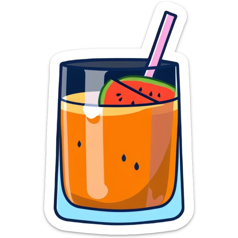 Spanish melón carajillo in a glass with ice, coffee, liquor, and fresh melon pieces sticker