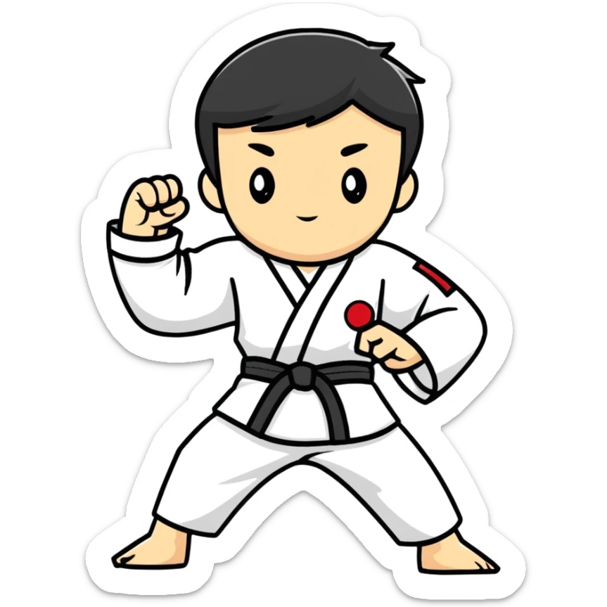 teenage boy or girl in a traditional Tae Kwon Do stance with a white dobok uniform sticker