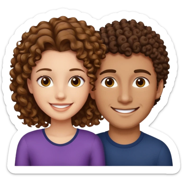 Açık kumral saçlı ela gözlü beyaz tenli erkek ve saçları koyu kahverengi ,kıvırcık saçlı kız yan yana gülümsüyor sticker