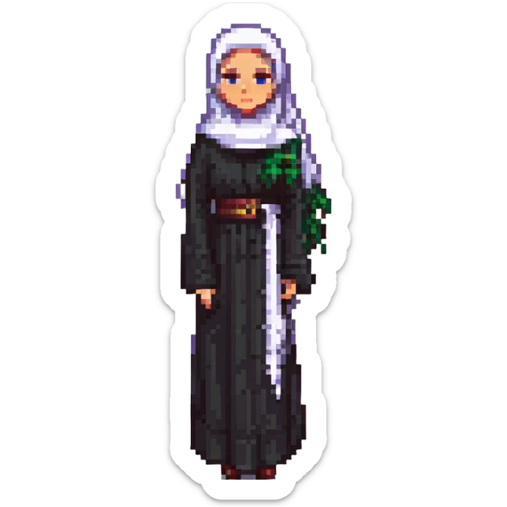 Saudi woman in abaya and hijab, pixel art style sticker