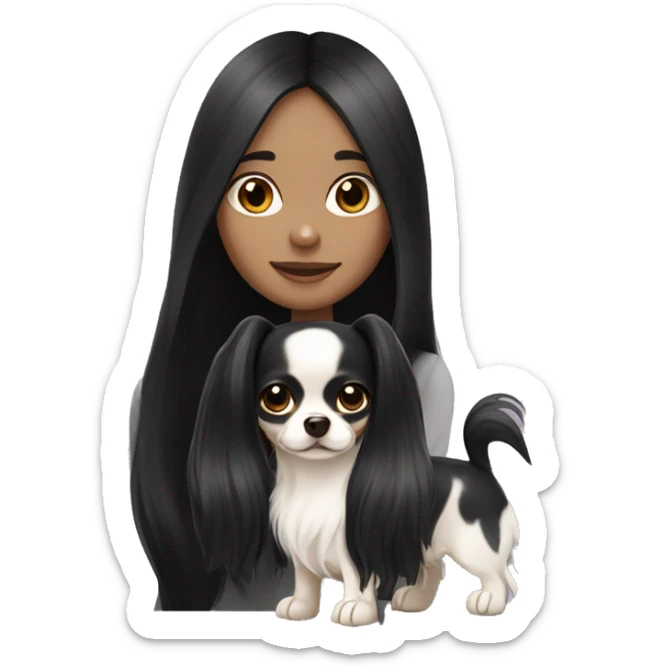 long black hair girl with white long haired Chihuahua. sticker