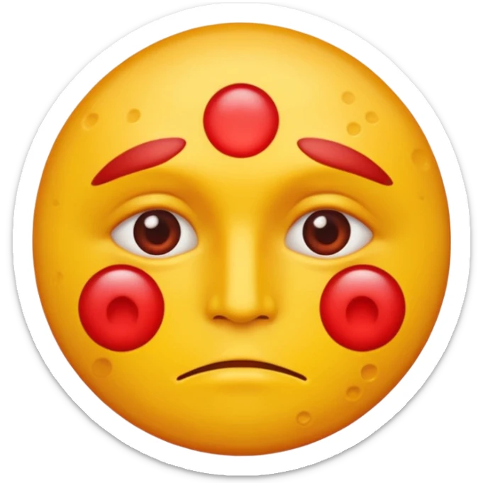 A circular yellow face with many face herpes sores that are close together and red  sticker