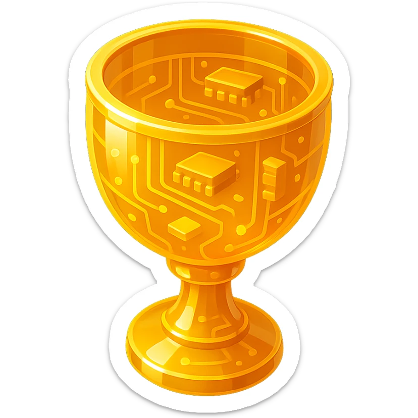 a fantasy golden goblet in gold style, glowing and luxurious sticker