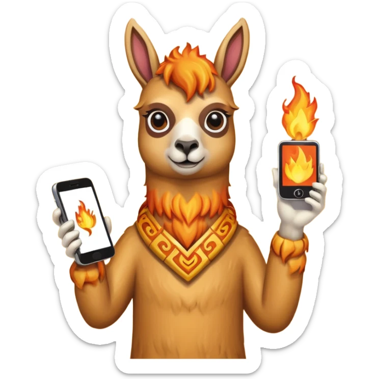 una llama de fuego que tenga en la mano un telefono sticker