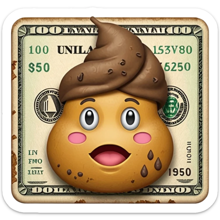 A dollar bill but the guy in the middle has a poop emoji for a head sticker
