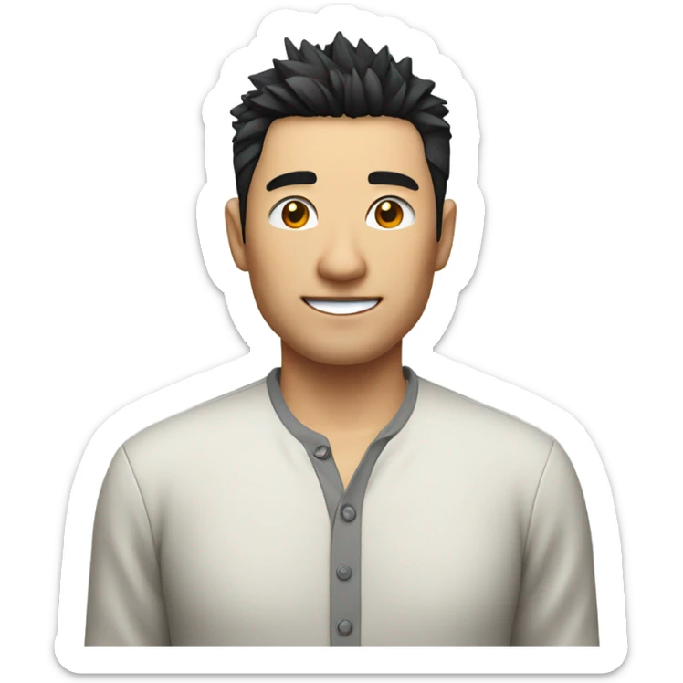 chinese man 40yo with spiky short black hair smile, smart buttoned shirt sticker