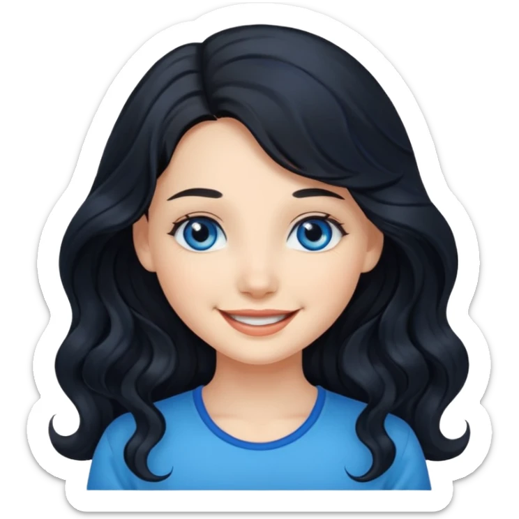 Please generate a portrait of a pretty girl with long, wavy, black hair. She's smiling. sticker