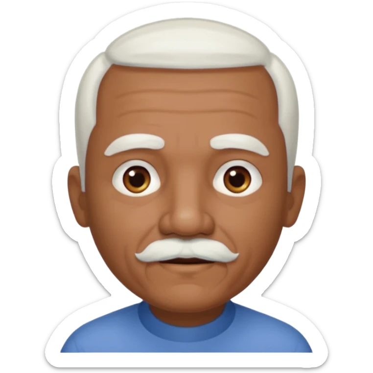 An elderly man emoji with medium-dark skin tone, short neatly trimmed white hair around the sides and back of his head, a bald top, and well-groomed facial hair — a small white mustache paired with a short rounded white goatee that frames his mouth. sticker