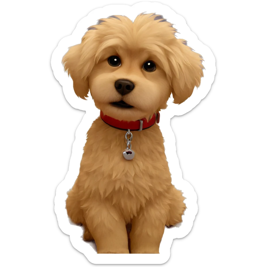 fluffy dog with red collar sticker