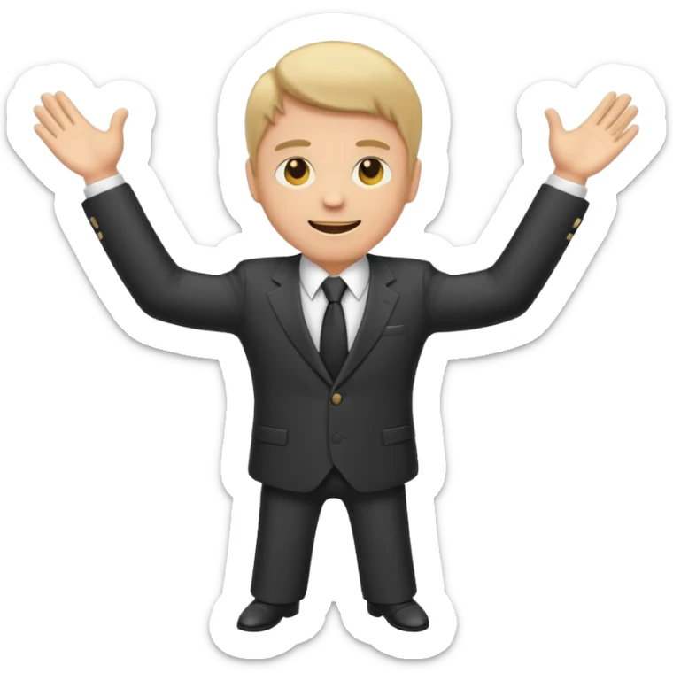 Emoji-style sticker of a man in a suit with arms spread wide to the sides sticker