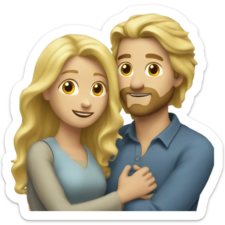 blonde woman, long hair, huging a blonde man with beard, he also has long hair sticker
