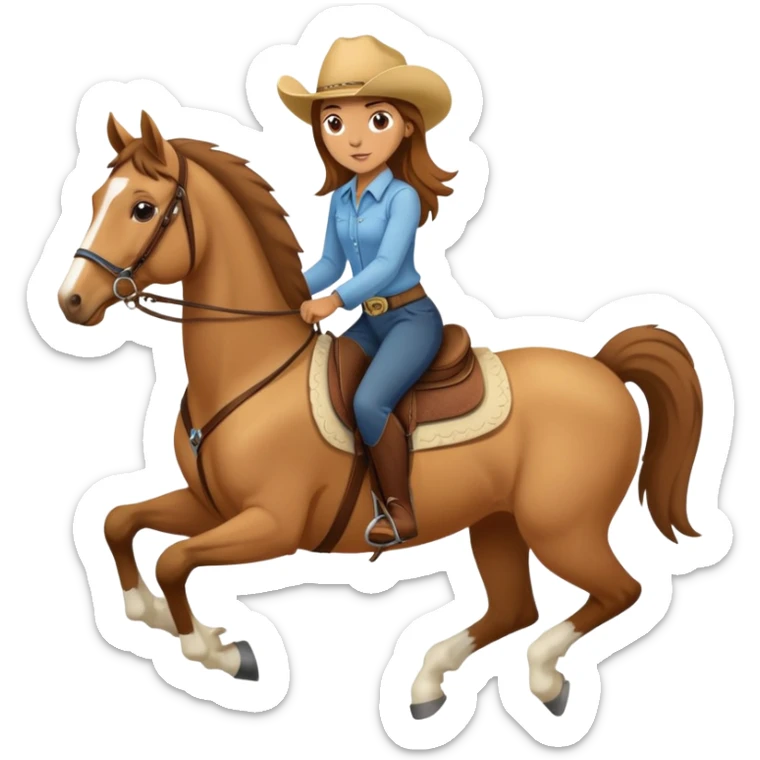 thin Horse back riding Girl with Brown Hair and a palomino Horse  western sticker