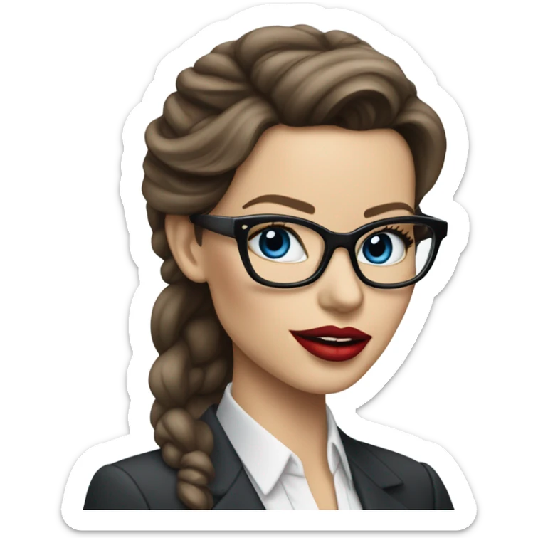 Realistic Kate Beckinsale blue eyes wearing glasses in a business meeting red lipstick  sticker