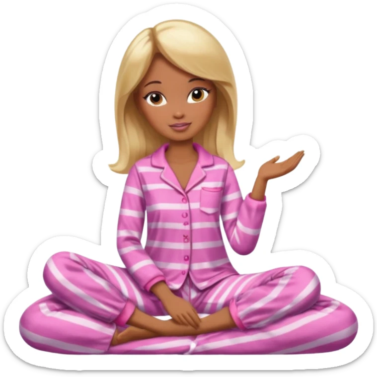 Brown skin blonde hair Barbie in pajamas  sticker