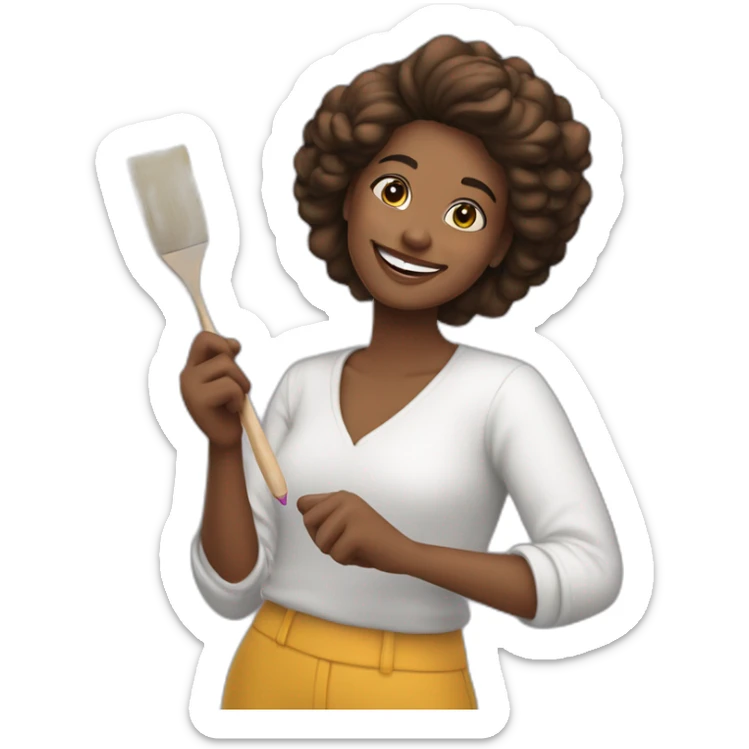 Mujer feliz pintando con un pincel en su mano derecha  sticker