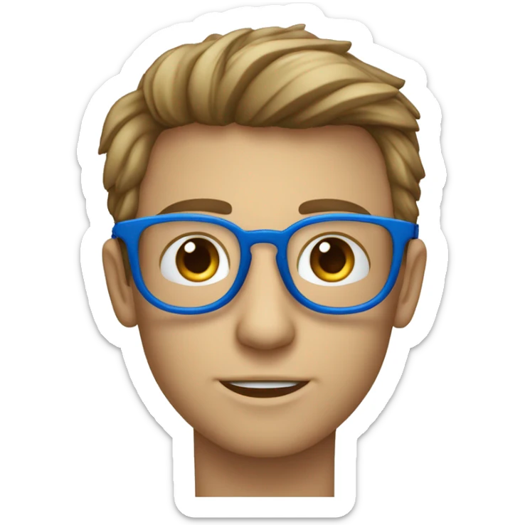 Un ragazzo riccio con gli occhi azzurri e gli occhiali che usa un macbook sticker