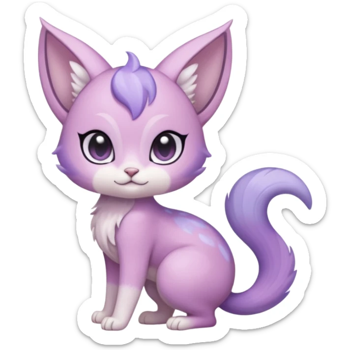 Soft Lavender-Lilac Pastel-Dew Glossy Gentle Small Meloetta-Purrloin-hybrid-creature (full body) sticker
