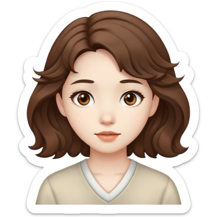 pale girl ,with medium brown wavy hair, brown asian eyes  ab sticker
