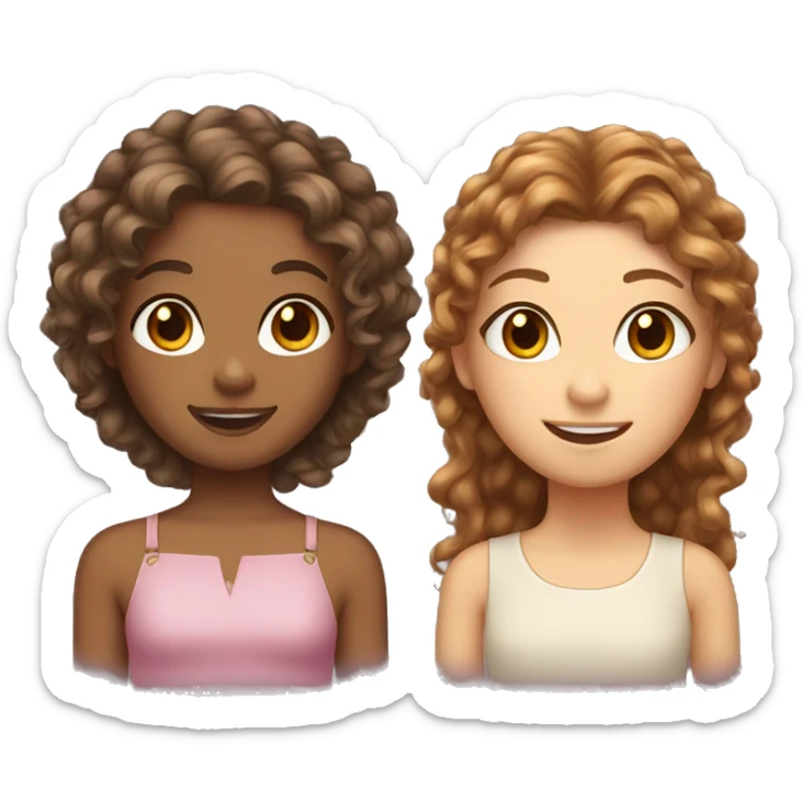 Two girls curly brown hair and straight fairy hair  sticker