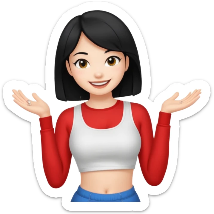 a black hair cute girl with white skin and Extreme Plung Crop Top. sticker