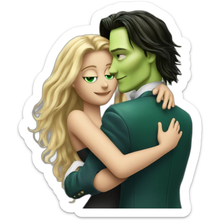 Johnny Depp dance hugging blond woman with green eyes amd very very very long hair sticker