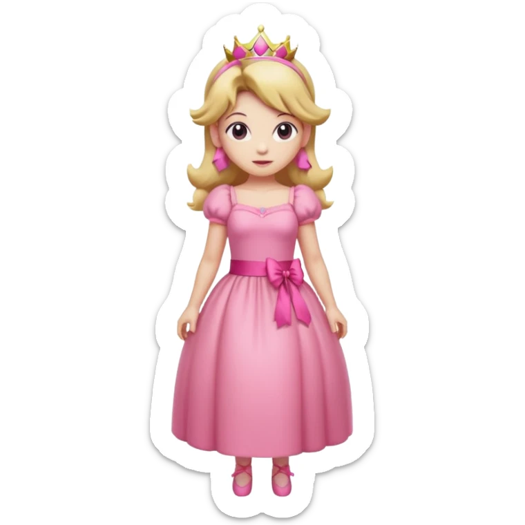Princess peach full body with a pink ribbon tied to her hair sticker